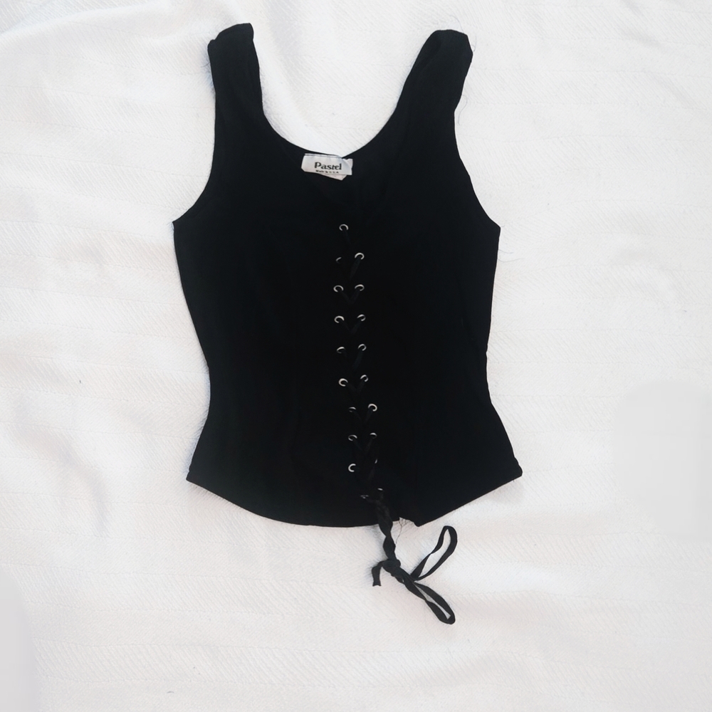 Pastels Black Lace-Up Tank